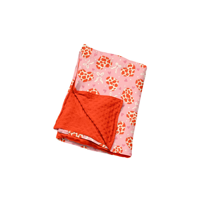 Preorder(moq5) Baby Red Premium Bow & Heart Print Soft Plush Blanket