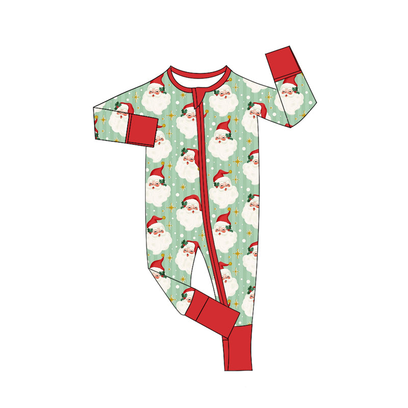 Preorder (moq 5)Baby Girls Red Long Sleeves Stars Santa Zipper Pant Rompers