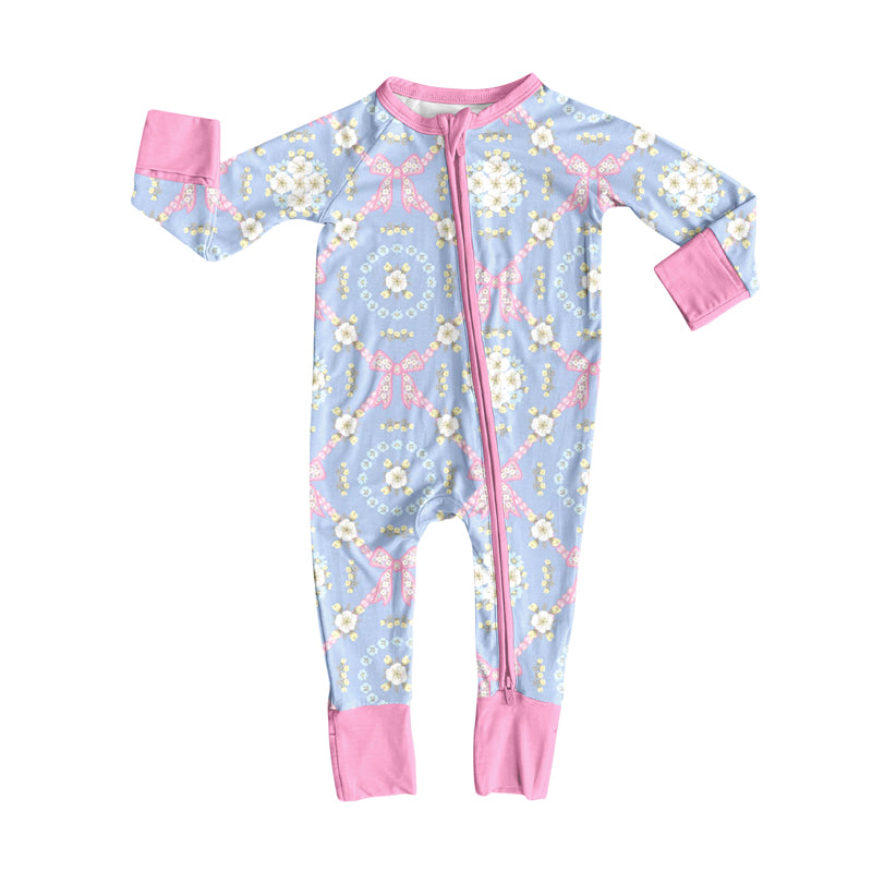 Preorder(moq 5)Baby Infant Boys Long Sleeves Bows Flowers Plaid Zipper Rompers