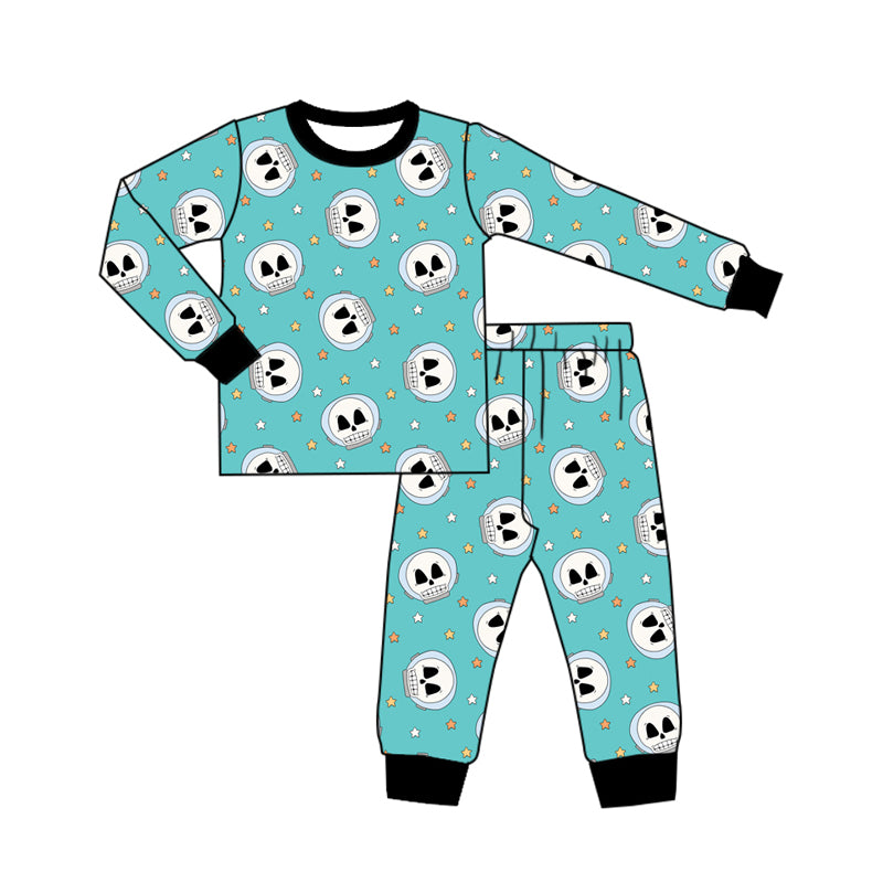 Preorder (moq 5)Baby Boys Blue Long Sleeves Skulls Stars Top Pant Pajamas Set