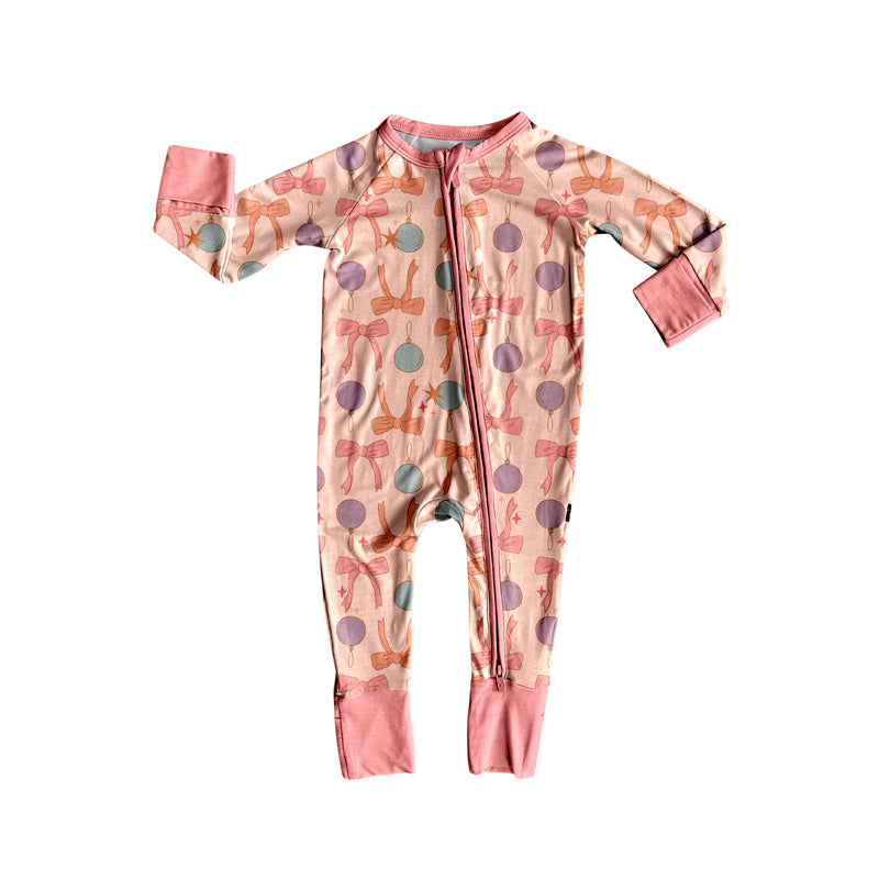 Preorder (moq 5)Baby Girls Long Sleeves Pink Lights Bows Zipper Rompers
