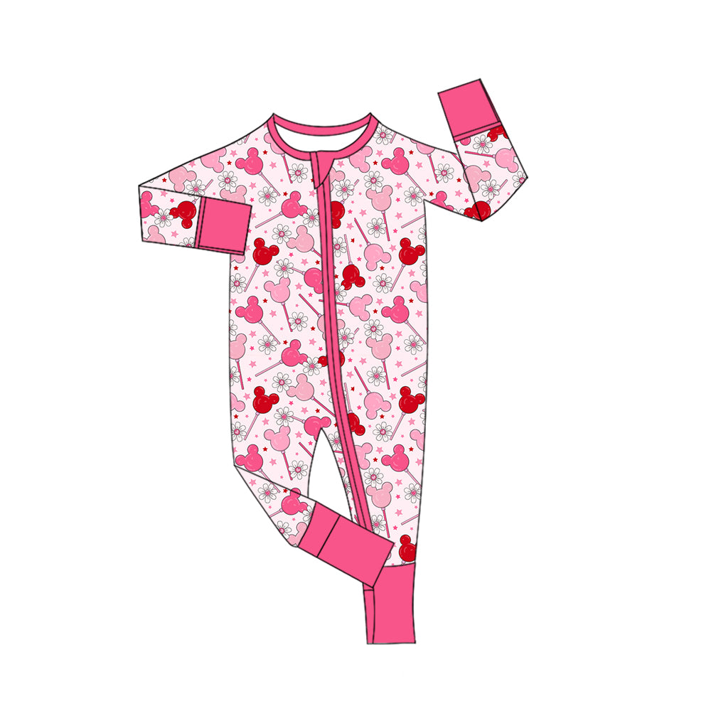 Preorder (moq 5)Baby Girls Mouses Candy Flowers Zipper Footie Rompers