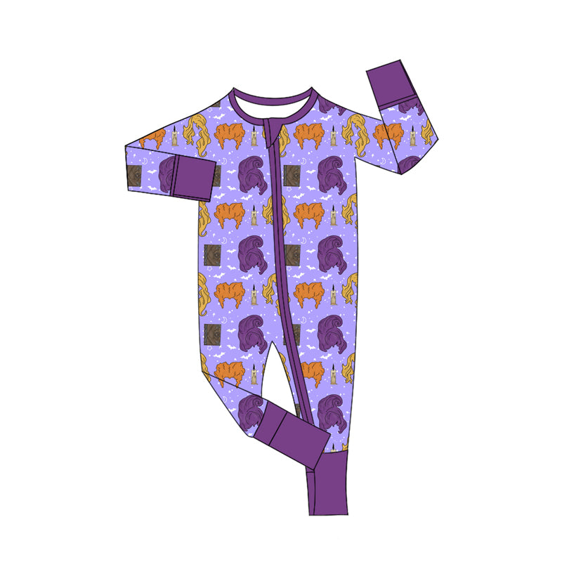 Preorder (moq 5)Baby Boys Purple Long Sleeves Bats Hair Plaid Zipper Rompers