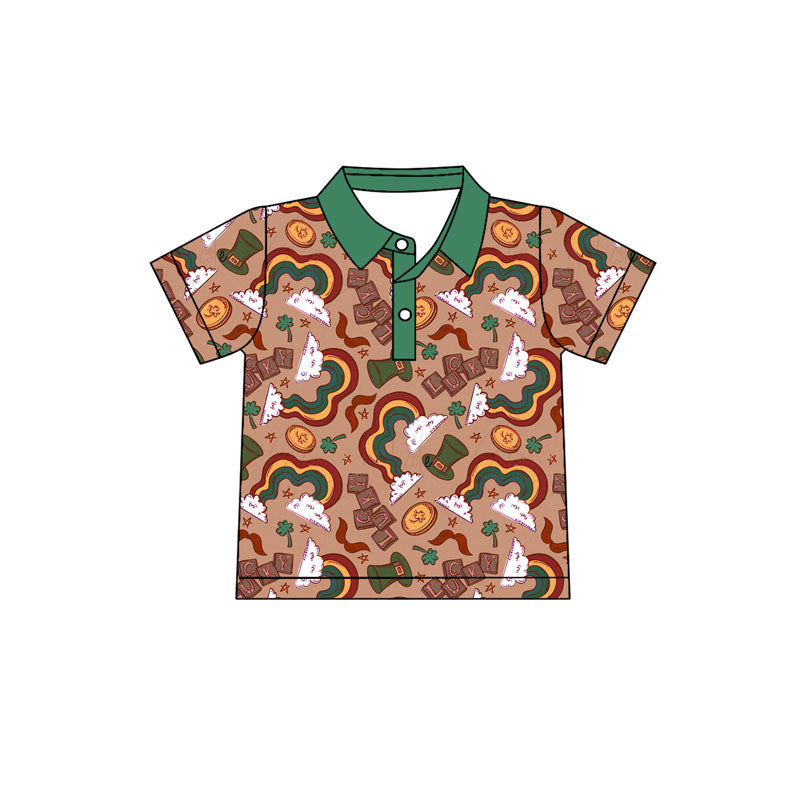 Preorder(moq 5) Baby Boys Short Sleeve Clovers Hats Button St Patrick Pullovers Top