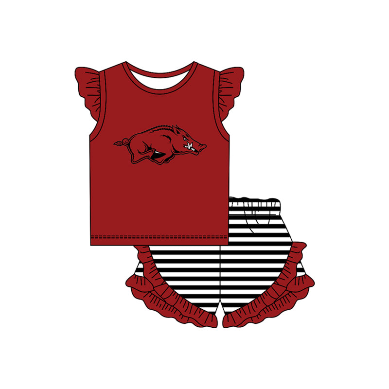 Preorder (moq 5)Baby Girls Red Bulls Top Stripe Ruffle Shorts Team Clothes Set