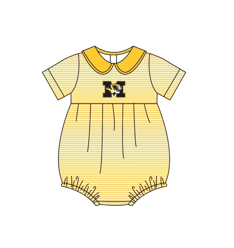 Preorder (moq 5)Baby Girls Short Sleeve M Tigers Team Ruffle Rompers