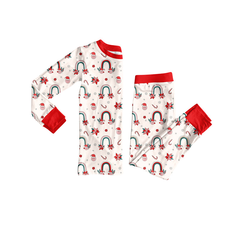 Preorder (moq 5)Baby Girls Long Sleeves Holly Rainbows Top Pant Pajamas Sets