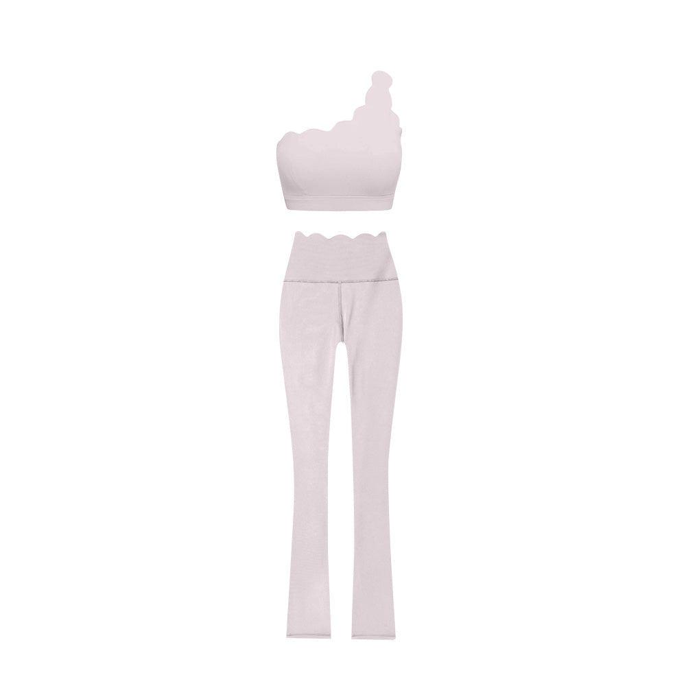 Preorder (moq 5)Baby Girls Pink One Shoulder Scallop Top Bell Bottom Pants Yoga Sets