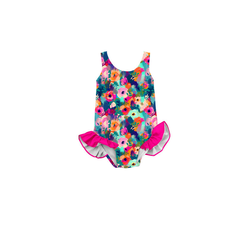 Preorder(moq 5) Baby Girls Colorful Floral Ruffle Swimsuits