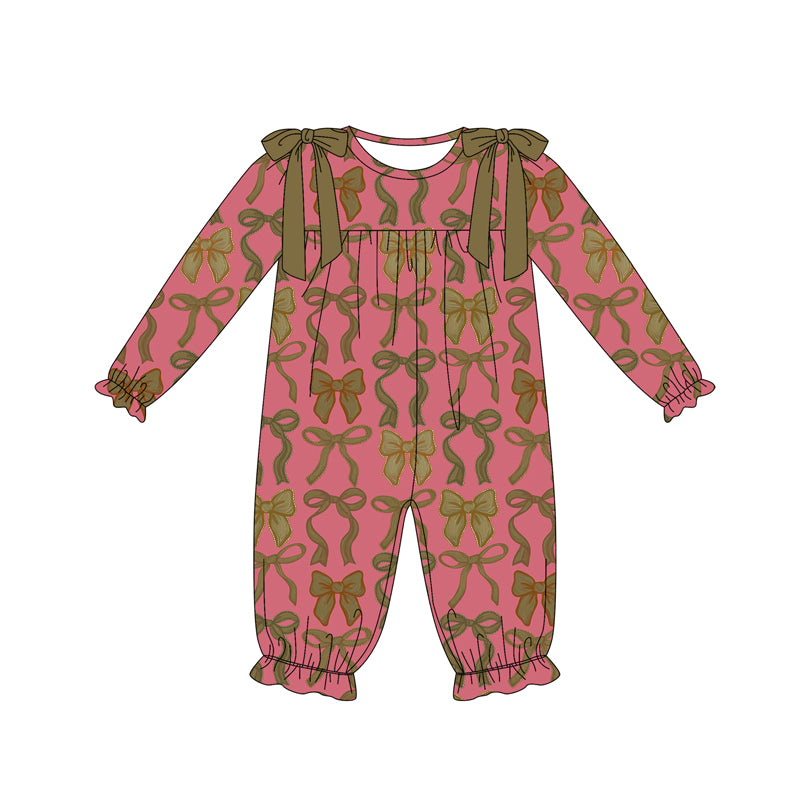 Preorder moq 5 Baby Girls Long Ruffle Sleeves Bows Plaid Pant Rompers