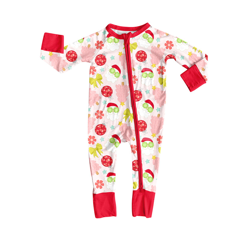 Preorder(moq 5)Baby Girls Christmas Tree Santa Disco Zipper Footie Rompers