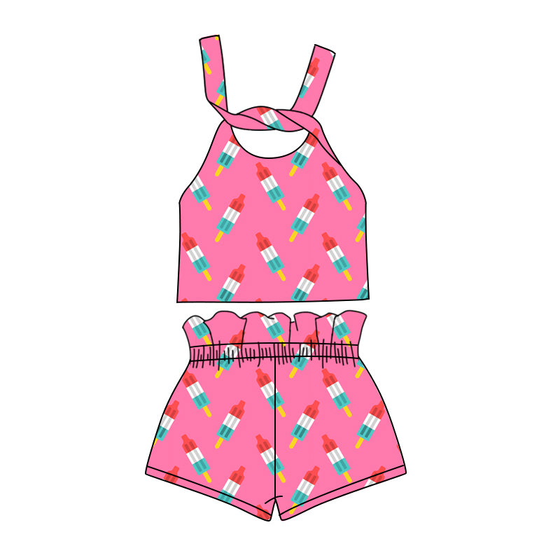 Preorder (moq 5)Baby Girls 4th Of July Popstick Straps Top Shorts Clothes Sets