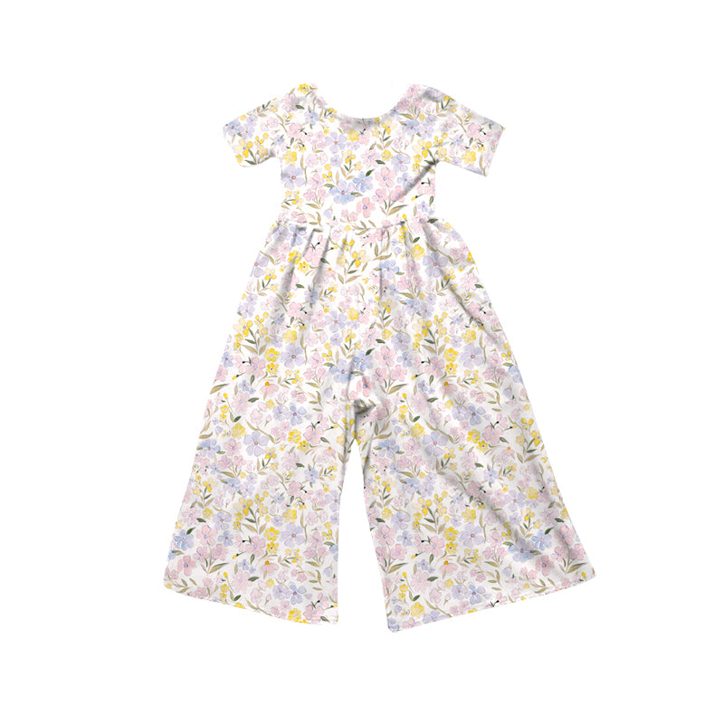 Preorder (moq 5)Baby Girls Short Sleeve Colorful Flowers Jumpsuits