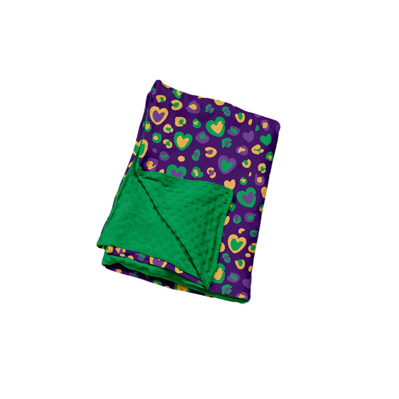 Preorder(moq5) Baby Mardi Gras Heart Leopard Print Minky Dot Blanket