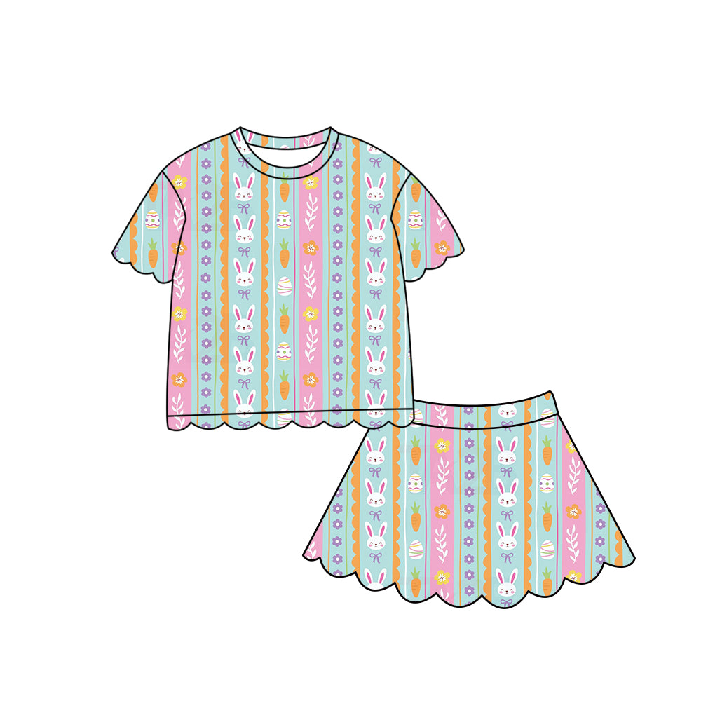 Preorder (moq 5)Baby Girls Rabbit Egg Carrots Stripe Top Scallop Shorts Easter Clothes Sets