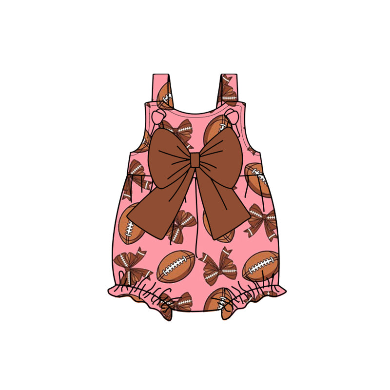 Preorder(moq 5)Baby Infant Girls Pink Strap Footballs Bows Top Summer Rompers