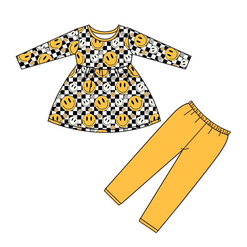 Baby Girls Long Sleeve Smile Sunflower Tunic Legging Clothes Sets Preorder(moq 5)