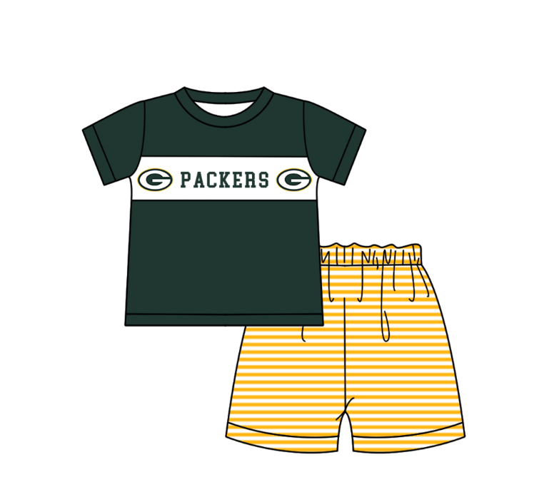 Preorder (moq 5)Baby Boys Short Sleeve Packers Top Stripe Shorts Team Clothes Sets