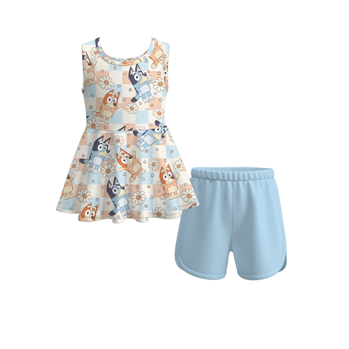 Baby Girls Dogs Flowers Sleeveless Tunic Top Shorts Clothes Sets preorder (moq 5)