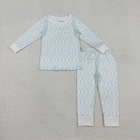 Sibling Baby Boys Girls Rabbits Checked Top Pants Easter Pajamas Sets