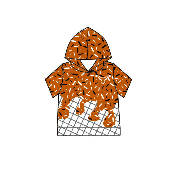 Preorder (moq 5)Baby Boys Short Sleeve Orange Sprinkles Texas Longhorns Team Hoodies Top