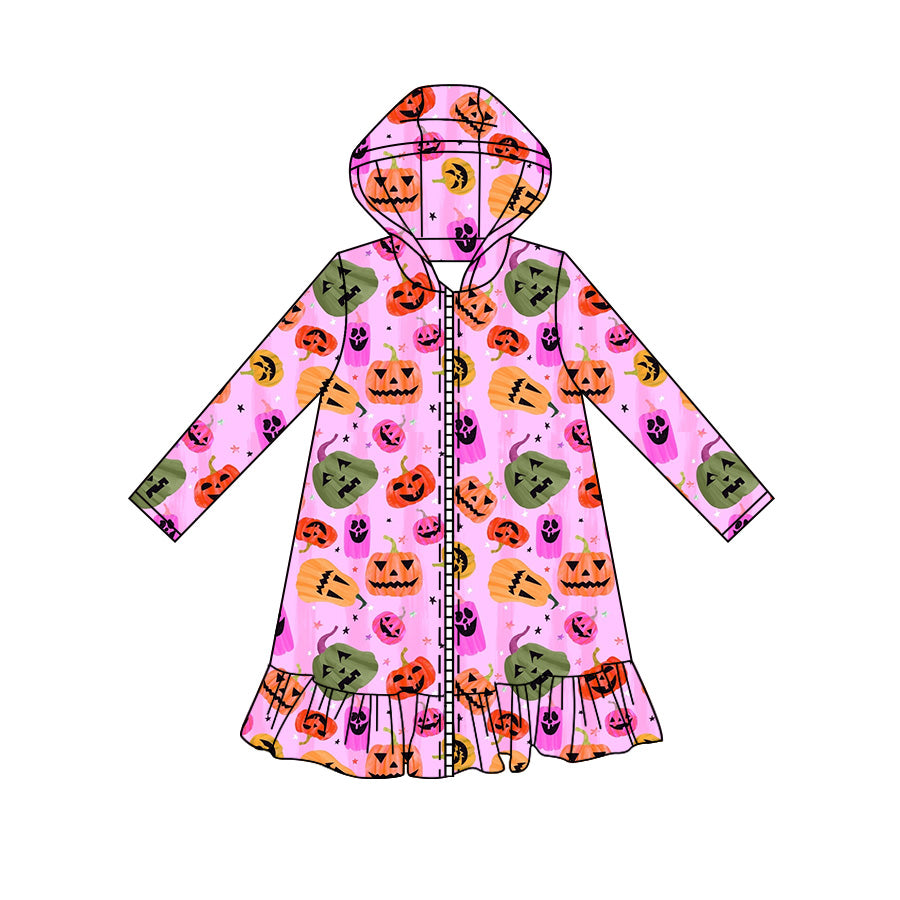 Preorder moq 5 Baby Girls Colorful Ghost Pumpkins Halloween Zip Ruffle Knee Length Dress