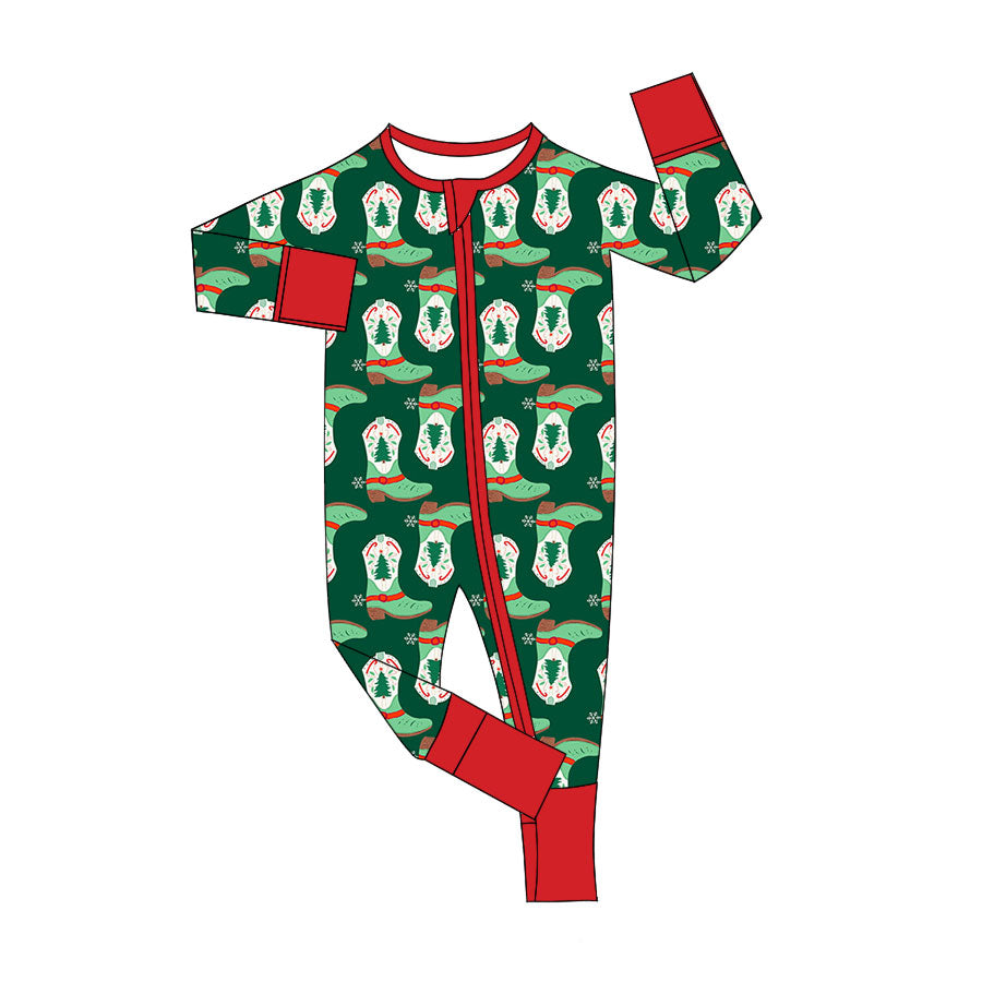 Preorder (moq 5)Baby Boys Candy Cane Socks Christmas Two Way Zip Convertible Rompers