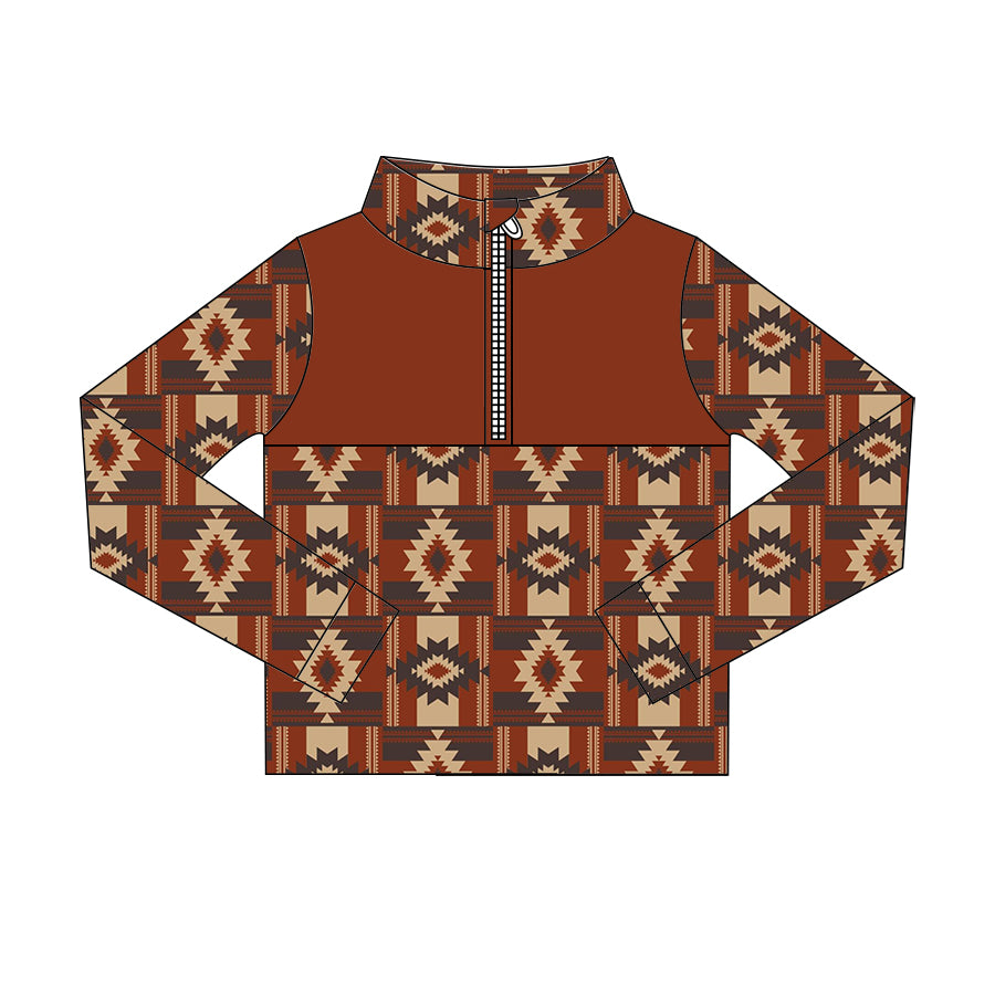 Preorder (moq 5)Baby Boys Colorful Aztec Print Western Zip Pullovers Tops