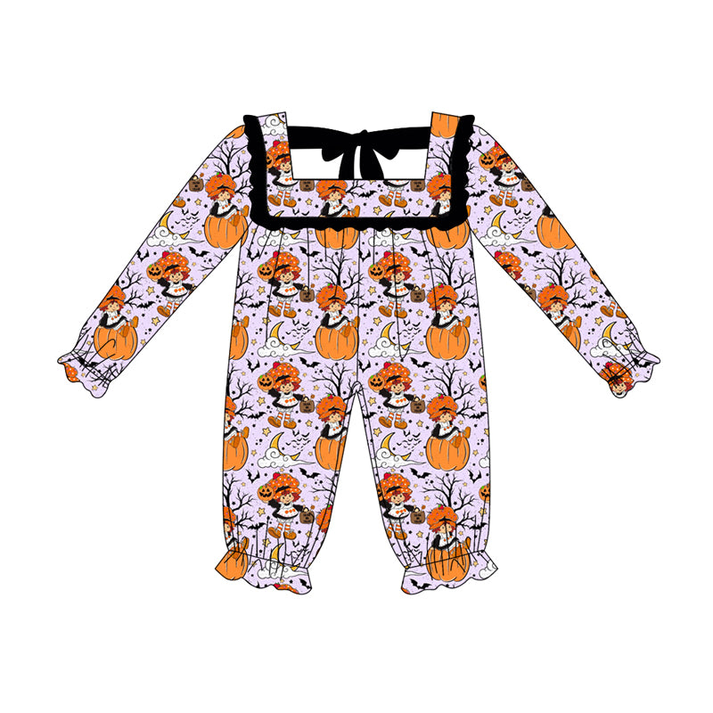 Preorder (moq 5)Baby Girls Long Sleeves Ghost Pumpkins Ruffle Pant Rompers