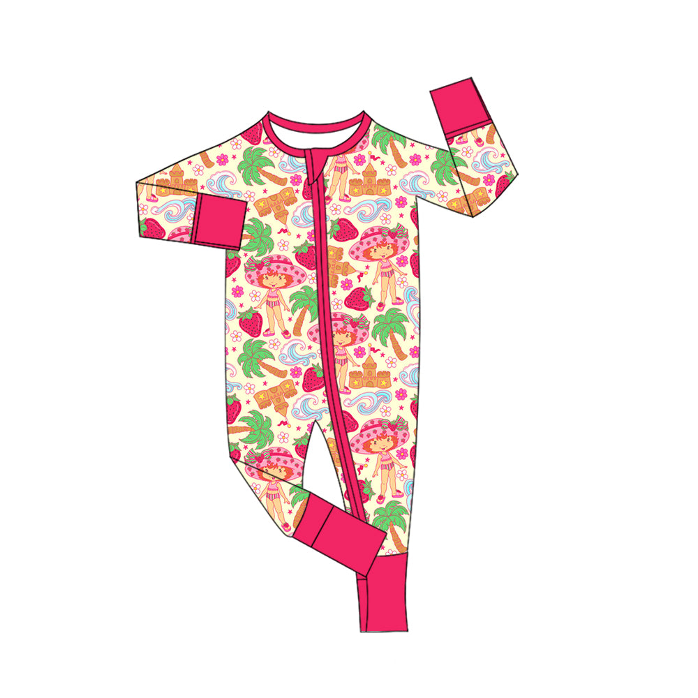 Preorder (moq 5)Baby Girls Cartoon Strawberry Girls Castles Zipper Footie Rompers