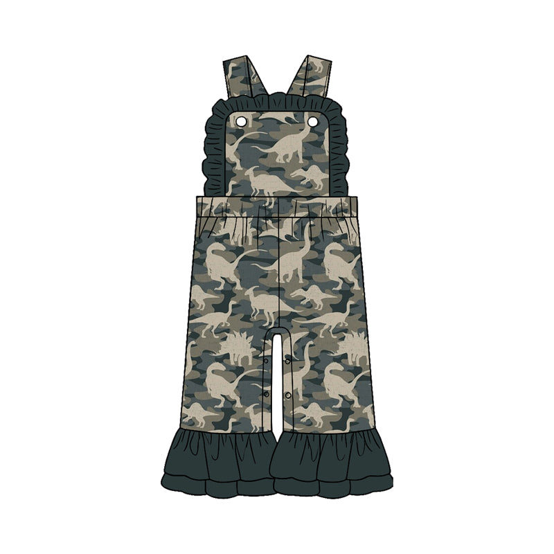 Pre-order (moq5) Girls Fall Camo Dinosaur Ruffle Jumpsuit, Thanksgiving Outfit