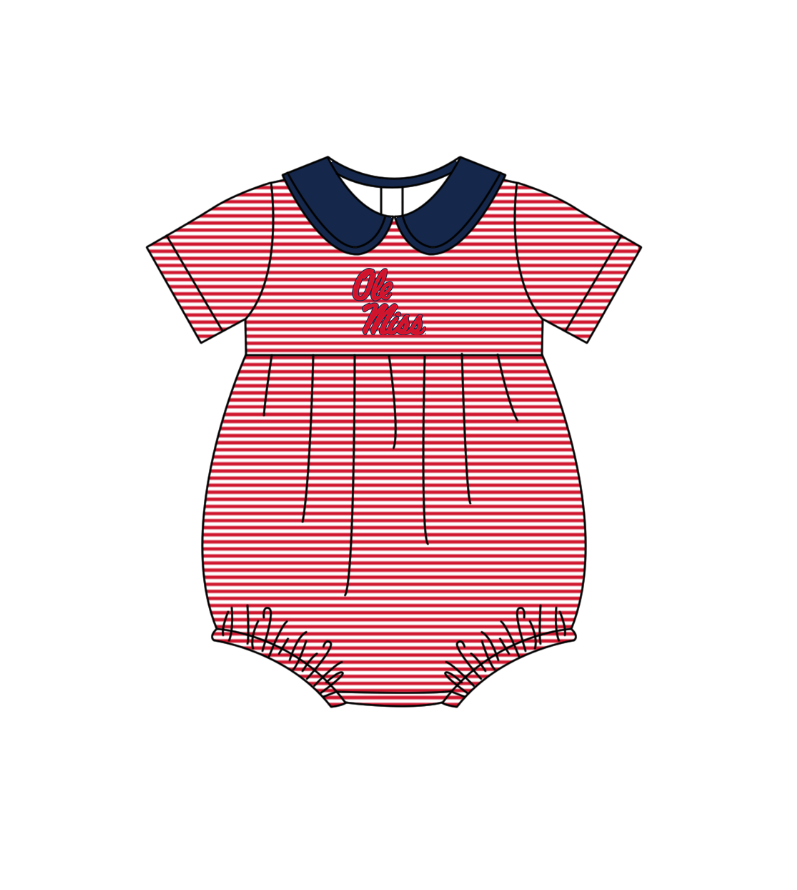 Preorder (moq 5)Baby Girls Short Sleeve Ole Miss Team Ruffle Rompers