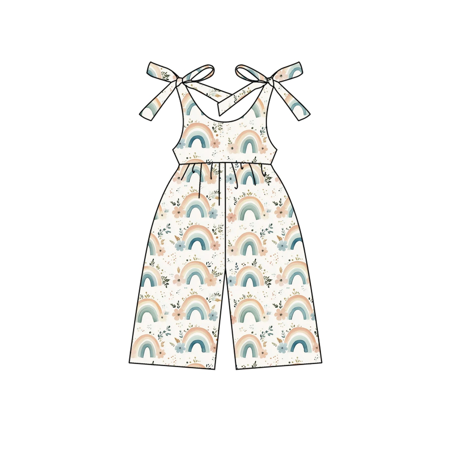 Preorder moq 5 Baby Girls Sleeveless Flowers Rainbow Jumpsuits