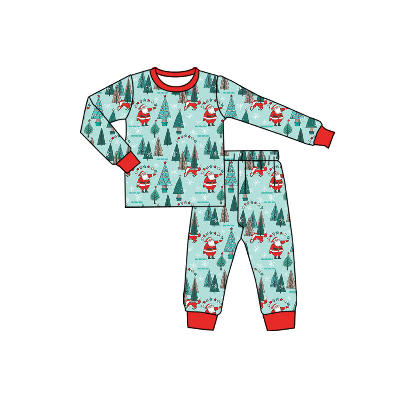 Preorder (moq 5)Baby Boys Long Sleeves Santa Trees Plaid Top Pants Pajamas Set