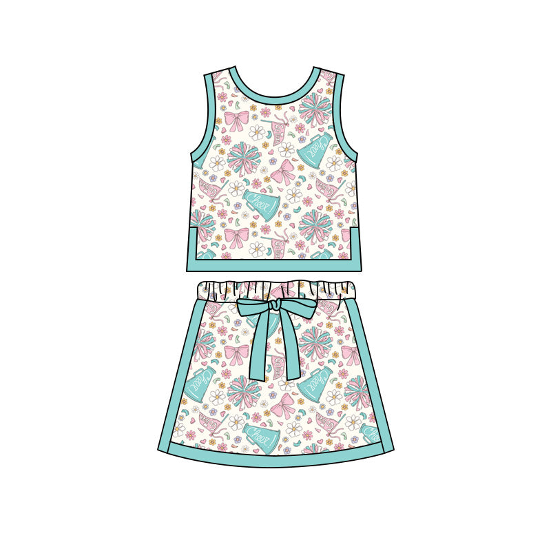 Preorder moq 5 Baby Girls Flowers Cheer Vests Skirt Shorts Team Clothes Set
