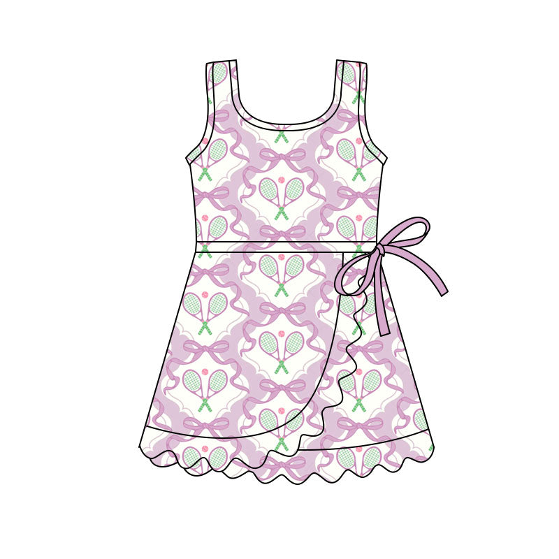 Preorder(moq 5) Baby Girls Sleeveless Lavender Bows Tennis Team Ruffle Knee Length Dresses