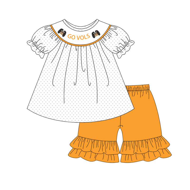 Preorder (moq 5)Baby Girls Tennessee Team Tunic Top Ruffle Shorts Clothes Sets
