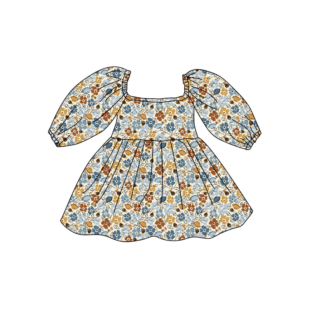 Preorder (moq 5)Baby Girls Long Sleeve Colorful Flowers Knee Length Dresses