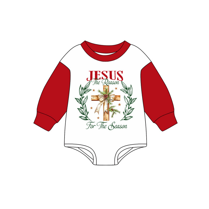 Preorder (moq 5)Baby Girls Red Long Sleeves Jesus Cross Rompers