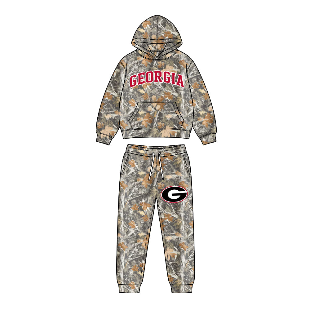 Preorder (moq 5) Baby Boys Leaves Camo Georgia Pocket Hoodie Pockets Pant Team Clothes Sets