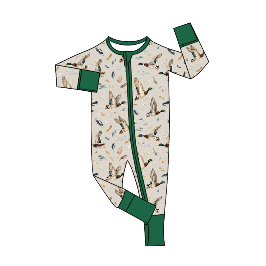 Preorder (moq 5) Baby Boy Clothes Duck Feather Water Print Long Sleeve Zipper Romper