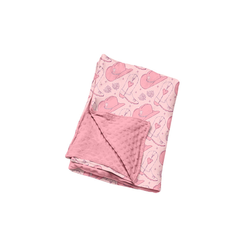 Preorder(moq5) Baby Pink Premium Hat & Boot Print Soft Plush Blanket