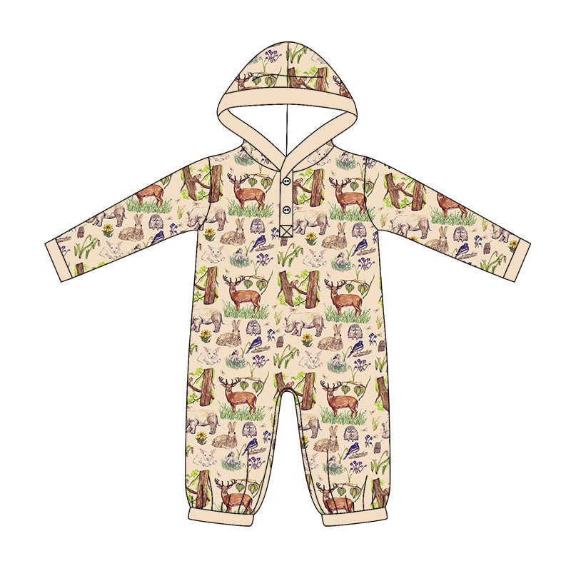 Baby Boys Long Sleeve Rabbits Pigs Deer Button Hunting Rompers Preorder