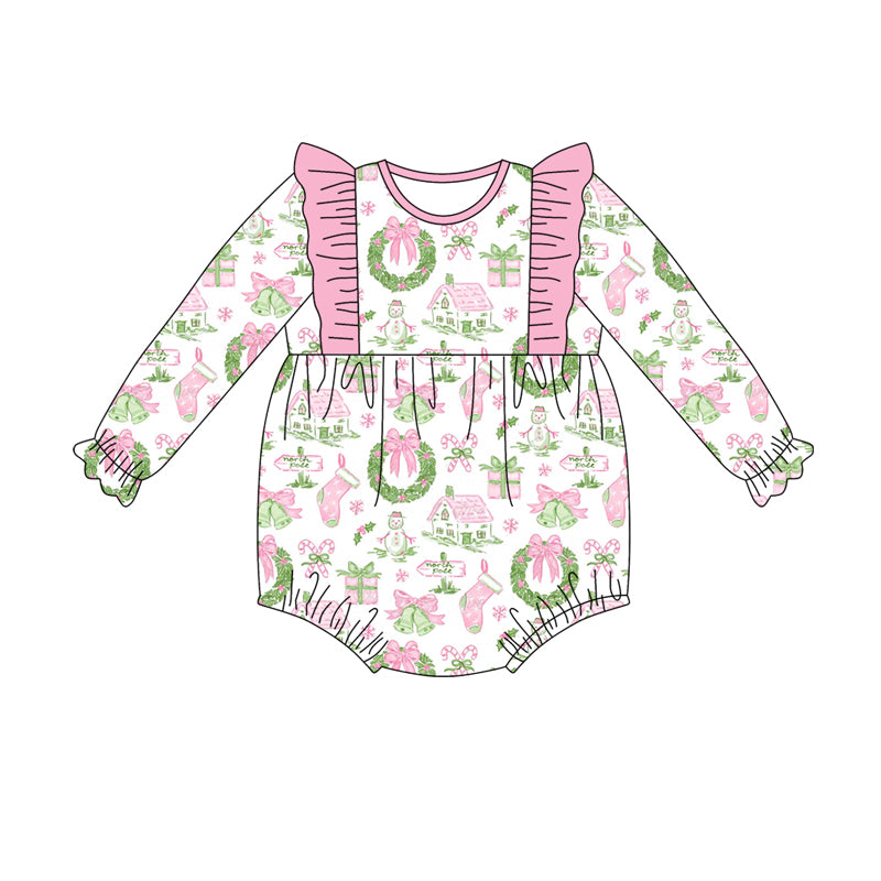 Preorder(moq 5)Baby Girls Holly Snowman Plaid Ruffle Rompers
