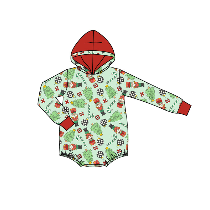 Preorder(moq 5)Baby Infant Boys Christmas Green Soldier Hooded Rompers