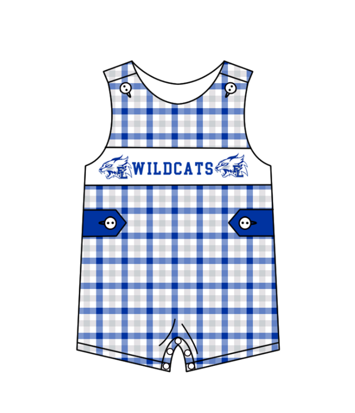 Preorder (moq 5)Baby Boys Wildcats Blue Checked Team Shorts Rompers