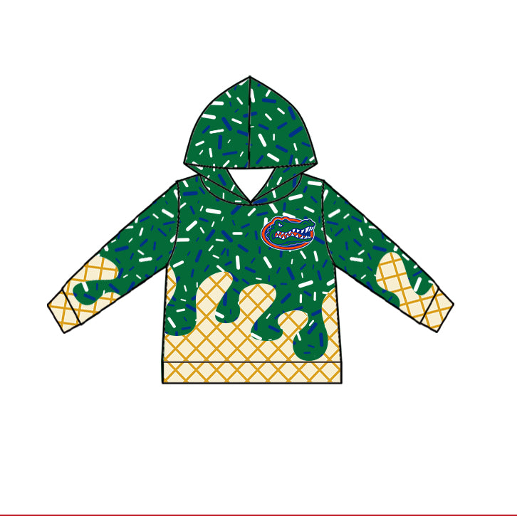 Preorder (moq 5)Baby Boys Green Drip Crocodiles Team Long Sleeves Hoodies Top