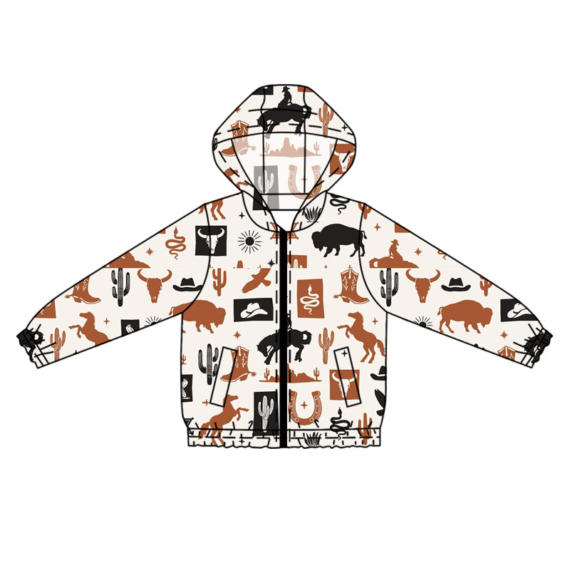 Preorder (moq 5)Baby Boys Western Boots Cactus Hooded Cardigan Jackets Tops