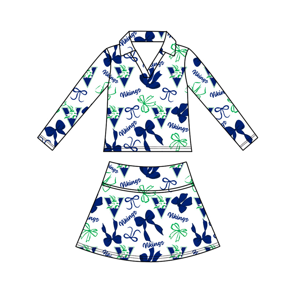 Preorder (moq 5)Baby Girls Bows Vikings Top Skirt Short Team Clothes Set