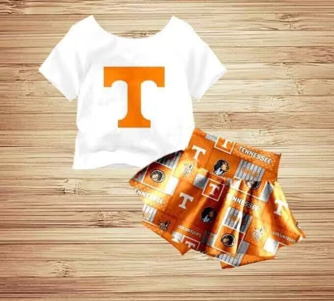 Preorder moq 5 Baby Girls Tennessee Shirt Ruffle Shorts Skirt Clothes Sets